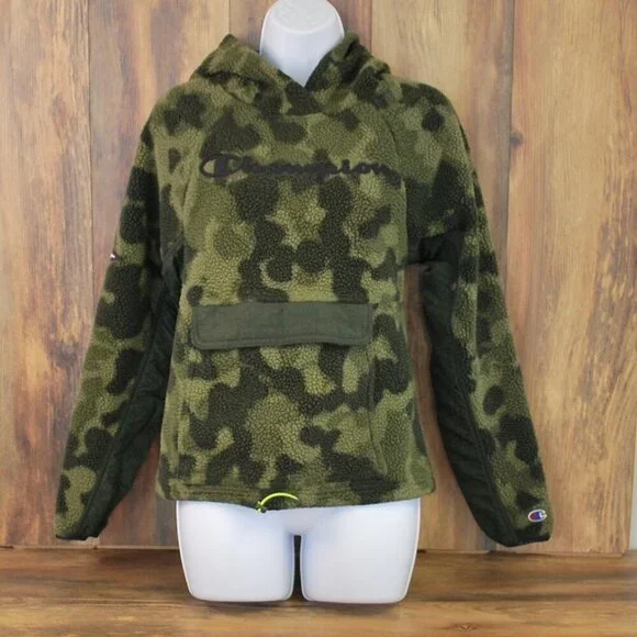 Champion Sherpa Hoodie Fleece Camo Pullover Small - Picture 2 of 6